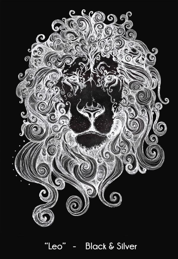 Scan of Leo Lion in the Black Paper Silver Ink color option