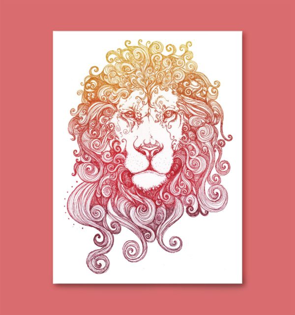 Thumbnail image of Lion Art Leo etching in Red from Zodiac Series