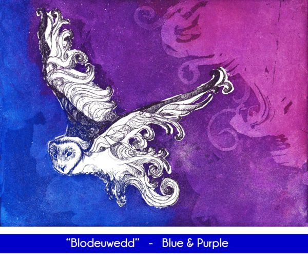 Blodeuwedd Owl in the Blue and Purple color option